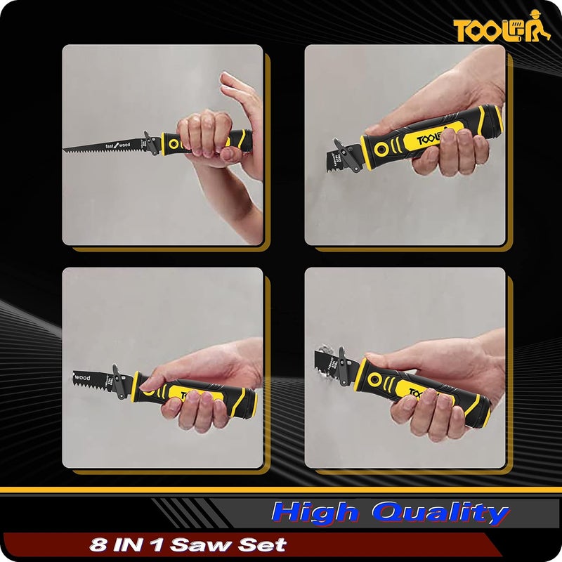 TOOLAN 8-In-1 Multi Blades Hand Saw, Drywall Cutter. Hacksaw. Long Blade Hand Saw, Jab Saw, For Cutting Drywall, Sheetrock, Wood, Metel, Plastic, Plywood. Blade Quick Change Mechanism. - Image 4